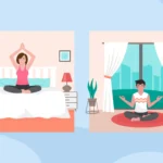A woman practicing gentle bedtime yoga poses on a mat to relieve back pain and improve sleep quality at night